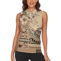 Vaiaso o le Gagana Samoa Women Sleeveless Polo Shirt Siapo Motif Beige LT7 - Polynesian Pride