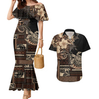 Vaiaso o le Gagana Samoa Couples Matching Mermaid Dress and Hawaiian Shirt Siapo Motif Black LT7 Black - Polynesian Pride