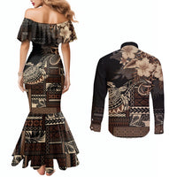Vaiaso o le Gagana Samoa Couples Matching Mermaid Dress and Long Sleeve Button Shirt Siapo Motif Black LT7 - Polynesian Pride