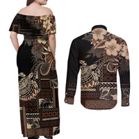 Vaiaso o le Gagana Samoa Couples Matching Off Shoulder Maxi Dress and Long Sleeve Button Shirt Siapo Motif Black LT7 - Polynesian Pride