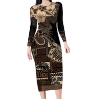 Vaiaso o le Gagana Samoa Family Matching Long Sleeve Bodycon Dress and Hawaiian Shirt Siapo Motif Black LT7 Mom's Dress Black - Polynesian Pride