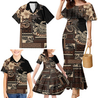 Vaiaso o le Gagana Samoa Family Matching Mermaid Dress and Hawaiian Shirt Siapo Motif Black LT7 - Polynesian Pride