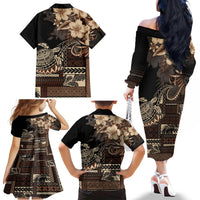 Vaiaso o le Gagana Samoa Family Matching Off The Shoulder Long Sleeve Dress and Hawaiian Shirt Siapo Motif Black LT7 - Polynesian Pride