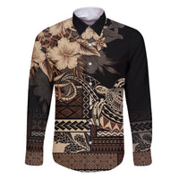 Vaiaso o le Gagana Samoa Family Matching Off The Shoulder Long Sleeve Dress and Hawaiian Shirt Siapo Motif Black LT7 Dad's Shirt - Long Sleeve Black - Polynesian Pride