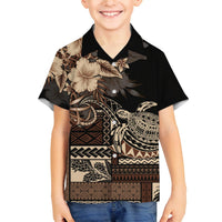Vaiaso o le Gagana Samoa Family Matching Off The Shoulder Long Sleeve Dress and Hawaiian Shirt Siapo Motif Black LT7 Son's Shirt Black - Polynesian Pride