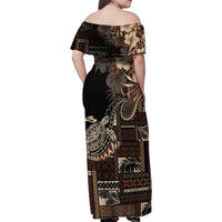 Vaiaso o le Gagana Samoa Family Matching Off Shoulder Maxi Dress and Hawaiian Shirt Siapo Motif Black LT7 - Polynesian Pride