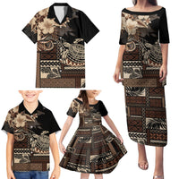 Vaiaso o le Gagana Samoa Family Matching Puletasi and Hawaiian Shirt Siapo Motif Black LT7 - Polynesian Pride