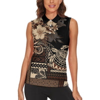 Vaiaso o le Gagana Samoa Women Sleeveless Polo Shirt Siapo Motif Black LT7 - Polynesian Pride