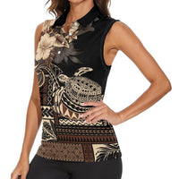 Vaiaso o le Gagana Samoa Women Sleeveless Polo Shirt Siapo Motif Black LT7 - Polynesian Pride