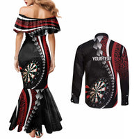 Personalized New Zealand Darts Couples Matching Mermaid Dress and Long Sleeve Button Shirt Kowhaiwhai Whero Koiri - Manaia LT7 - Polynesian Pride
