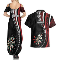 Personalized New Zealand Darts Couples Matching Summer Maxi Dress and Hawaiian Shirt Kowhaiwhai Whero Koiri - Manaia LT7 - Polynesian Pride