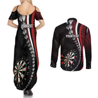 Personalized New Zealand Darts Couples Matching Summer Maxi Dress and Long Sleeve Button Shirt Kowhaiwhai Whero Koiri - Manaia LT7 - Polynesian Pride