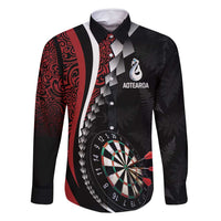 Personalized New Zealand Darts Family Matching Long Sleeve Bodycon Dress and Hawaiian Shirt Kowhaiwhai Whero Koiri - Manaia LT7 Dad's Shirt - Long Sleeve Red - Polynesian Pride