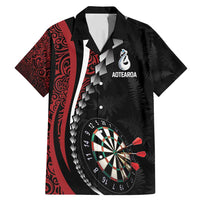 Personalized New Zealand Darts Family Matching Mermaid Dress and Hawaiian Shirt Kowhaiwhai Whero Koiri - Manaia LT7 Dad's Shirt - Short Sleeve Red - Polynesian Pride