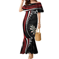 Personalized New Zealand Darts Family Matching Mermaid Dress and Hawaiian Shirt Kowhaiwhai Whero Koiri - Manaia LT7 Mom's Dress Red - Polynesian Pride