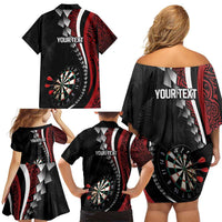 Personalized New Zealand Darts Family Matching Off Shoulder Short Dress and Hawaiian Shirt Kowhaiwhai Whero Koiri - Manaia LT7 - Polynesian Pride