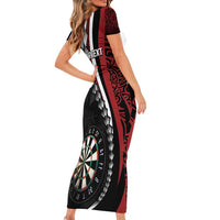 Personalized New Zealand Darts Family Matching Short Sleeve Bodycon Dress and Hawaiian Shirt Kowhaiwhai Whero Koiri - Manaia LT7 - Polynesian Pride