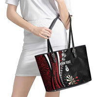 Personalized New Zealand Darts Leather Tote Bag Kowhaiwhai Whero Koiri - Manaia