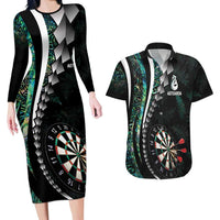 Personalized New Zealand Darts Couples Matching Long Sleeve Bodycon Dress and Hawaiian Shirt Paua Shell Koiri - Manaia LT7 Green - Polynesian Pride