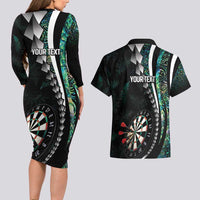 Personalized New Zealand Darts Couples Matching Long Sleeve Bodycon Dress and Hawaiian Shirt Paua Shell Koiri - Manaia LT7 - Polynesian Pride