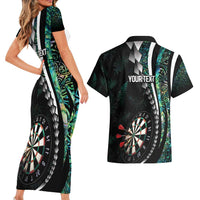 Personalized New Zealand Darts Couples Matching Short Sleeve Bodycon Dress and Hawaiian Shirt Paua Shell Koiri - Manaia LT7 - Polynesian Pride