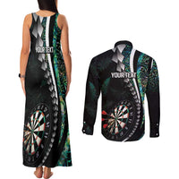 Personalized New Zealand Darts Couples Matching Tank Maxi Dress and Long Sleeve Button Shirt Paua Shell Koiri - Manaia LT7 - Polynesian Pride