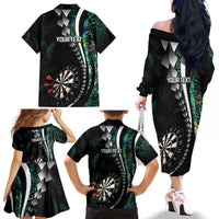Personalized New Zealand Darts Family Matching Off The Shoulder Long Sleeve Dress and Hawaiian Shirt Paua Shell Koiri - Manaia LT7 - Polynesian Pride