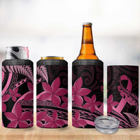 Aotearoa Maori 4 in 1 Can Cooler Tumbler Pink Fern Ribbons on Black LT7 - Polynesian Pride