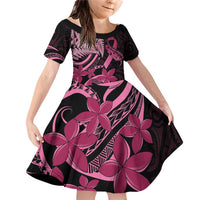 Aotearoa Maori Family Matching Off Shoulder Short Dress and Hawaiian Shirt Pink Fern Ribbons on Black LT7 Daughter's Dress Black - Polynesian Pride