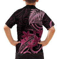 Aotearoa Maori Family Matching Short Sleeve Bodycon Dress and Hawaiian Shirt Pink Fern Ribbons on Black LT7 - Polynesian Pride