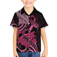 Aotearoa Maori Family Matching Summer Maxi Dress and Hawaiian Shirt Pink Fern Ribbons on Black LT7 Son's Shirt Black - Polynesian Pride
