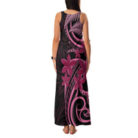 Aotearoa Maori Family Matching Tank Maxi Dress and Hawaiian Shirt Pink Fern Ribbons on Black LT7 - Polynesian Pride