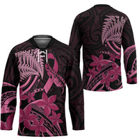 Aotearoa Maori Hockey Jersey Pink Fern Ribbons on Black - Polynesian Pride