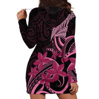 Aotearoa Maori Hoodie Dress Pink Fern Ribbons on Black LT7 - Polynesian Pride