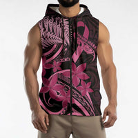 Aotearoa Maori Sleeveless Zip Hoodie Pink Fern Ribbons on Black LT7