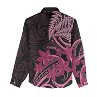 Aotearoa Maori Women Casual Shirt Pink Fern Ribbons on Black LT7 - Polynesian Pride