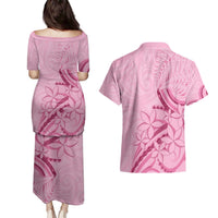 Aotearoa Maori Couples Matching Puletasi and Hawaiian Shirt Pink Fern Ribbons LT7 - Polynesian Pride
