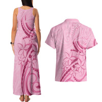 Aotearoa Maori Couples Matching Tank Maxi Dress and Hawaiian Shirt Pink Fern Ribbons LT7 - Polynesian Pride