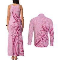 Aotearoa Maori Couples Matching Tank Maxi Dress and Long Sleeve Button Shirt Pink Fern Ribbons LT7 - Polynesian Pride