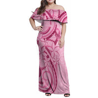 Aotearoa Maori Family Matching Off Shoulder Maxi Dress and Hawaiian Shirt Pink Fern Ribbons LT7 Mom's Dress Pink - Polynesian Pride