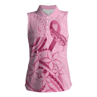 Aotearoa Maori Women Sleeveless Polo Shirt Pink Fern Ribbons LT7 Female Pink - Polynesian Pride