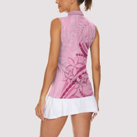 Aotearoa Maori Women Sleeveless Polo Shirt Pink Fern Ribbons LT7 - Polynesian Pride