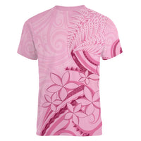 Aotearoa Maori Women V-Neck T-Shirt Pink Fern Ribbons LT7 - Polynesian Pride