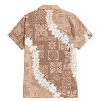 Hawaii Aloha Family Matching Mermaid Dress and Hawaiian Shirt Beige Quilt Patch Work Mix Plumeria Lei LT7 - Polynesian Pride