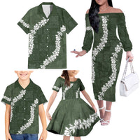 Hawaii Aloha Family Matching Off The Shoulder Long Sleeve Dress and Hawaiian Shirt Sage Quilt Patch Work Mix Plumeria Lei LT7 - Polynesian Pride