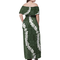 Hawaii Aloha Family Matching Off Shoulder Maxi Dress and Hawaiian Shirt Sage Quilt Patch Work Mix Plumeria Lei LT7 - Polynesian Pride