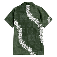 Hawaii Aloha Family Matching Off Shoulder Short Dress and Hawaiian Shirt Sage Quilt Patch Work Mix Plumeria Lei LT7 - Polynesian Pride