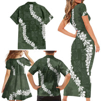 Hawaii Aloha Family Matching Short Sleeve Bodycon Dress and Hawaiian Shirt Sage Quilt Patch Work Mix Plumeria Lei LT7 - Polynesian Pride