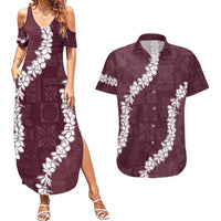 Hawaii Aloha Couples Matching Summer Maxi Dress and Hawaiian Shirt Champange Quilt Patch Work Mix Plumeria Lei LT7 Champange - Polynesian Pride