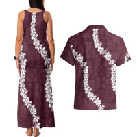 Hawaii Aloha Couples Matching Tank Maxi Dress and Hawaiian Shirt Champange Quilt Patch Work Mix Plumeria Lei LT7 - Polynesian Pride